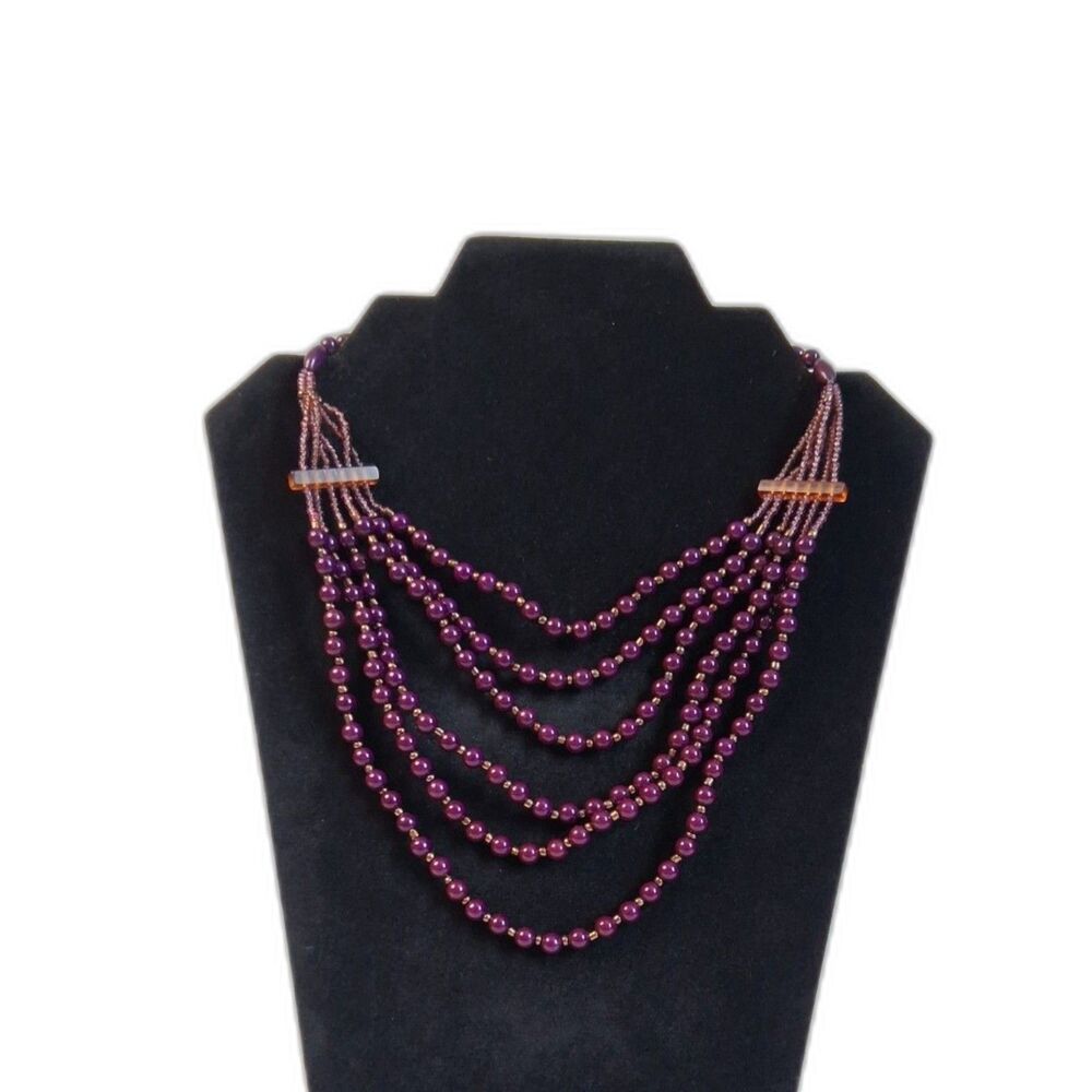 Purple Assorted Beaded Multi Strand Layered Lightweight Statement Necklace